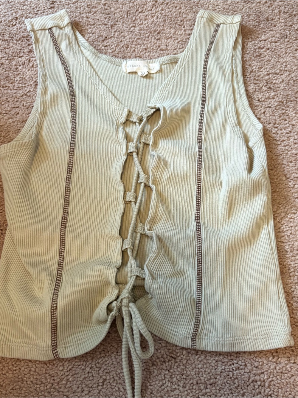 Buckle Sage Green Ribbed Lace-Up Tank